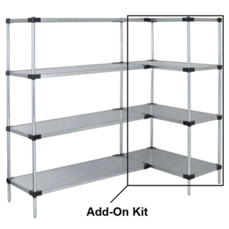Solid Shelving Unit Add-On Kit, 4 Shelves 18 x 60 x 63in - Stainless Steel
